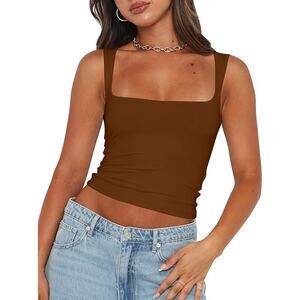 Mokoru Women's Sexy Sleeveless Square Neck Tank Top, Med